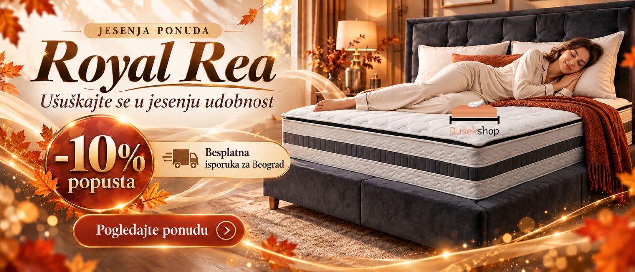 Žena odmara na dušeku Royal Rea – jesenja ponuda uz 10% popusta i besplatnu isporuku za Beograd.
