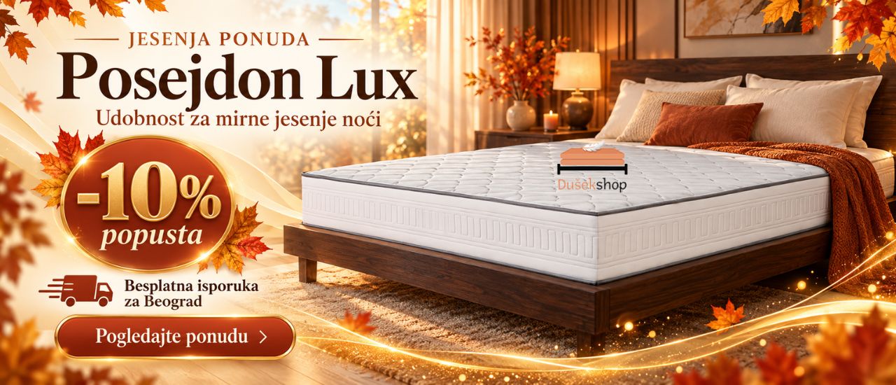 Dušek Posejdon Lux na drvenom krevetu u jesenjem ambijentu – 10% popusta i besplatna isporuka za Beograd.