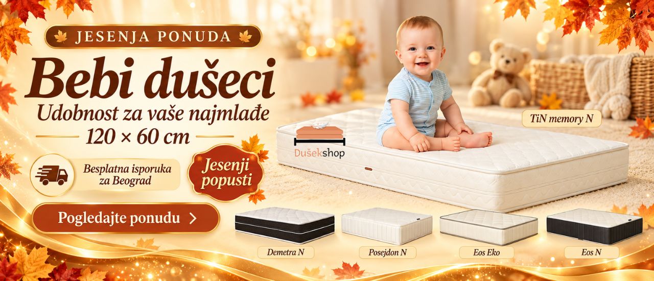 Beba sedi na dušeku TiN memory N uz prikaz drugih bebi dušeka 120 × 60 cm – jesenji popusti i besplatna isporuka za Beograd.